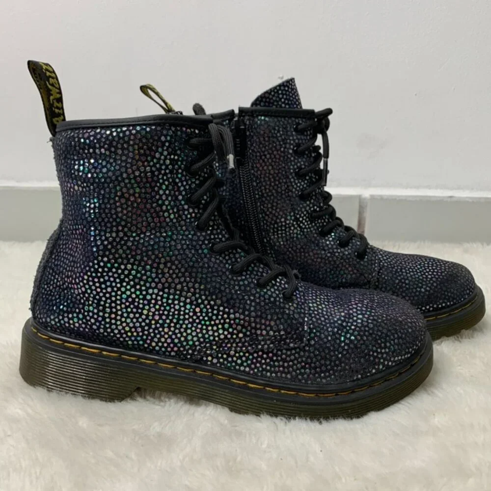 Dr. Martens 1460 Kids Black Iridescent Toddler Lace Up Boots Size 9